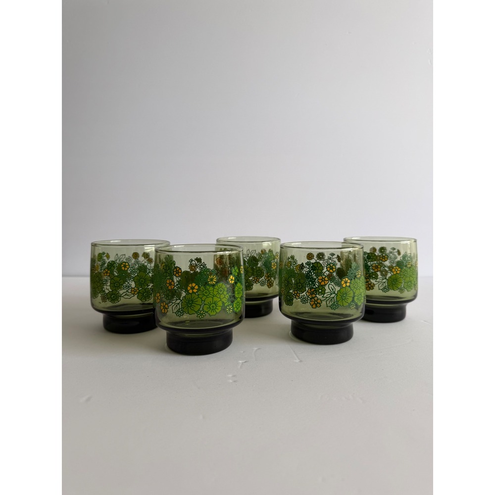 VTG Libbey Spring Blossom Crazy Daisy juice glass Set 5 Retro Mid Century Boho
